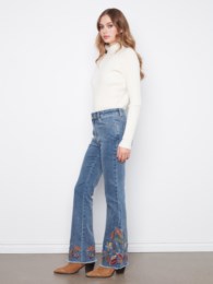CHARLIE B FLARE FLORAL EMBROIDERED JEANS