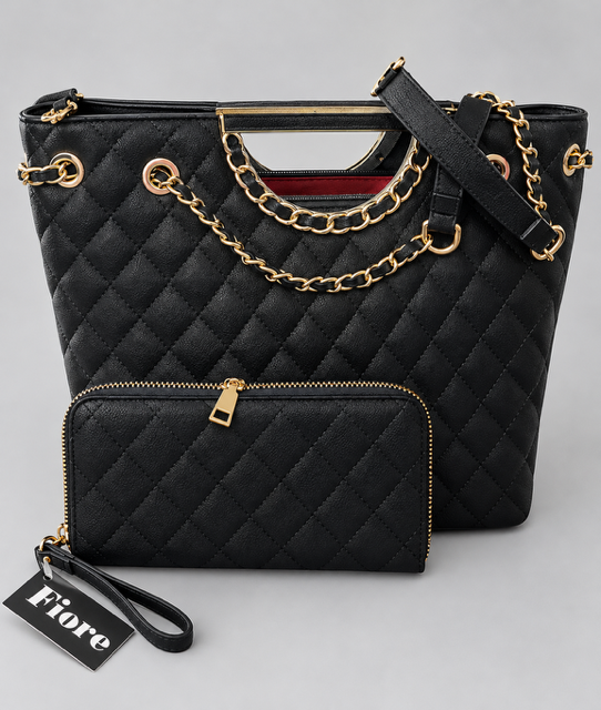 FIORE HANDBAG BLACK WITH MATCHING WALLET
