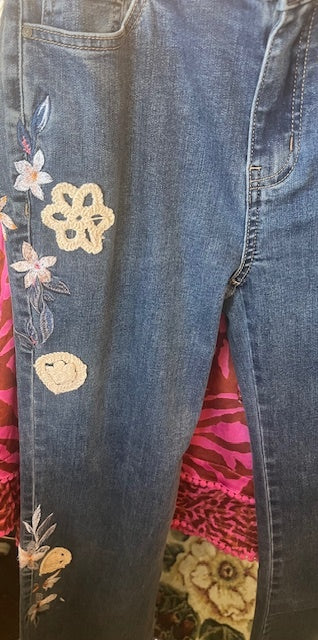 CHARLIE B JEANS FLOWER AND CROCHET DETAIL