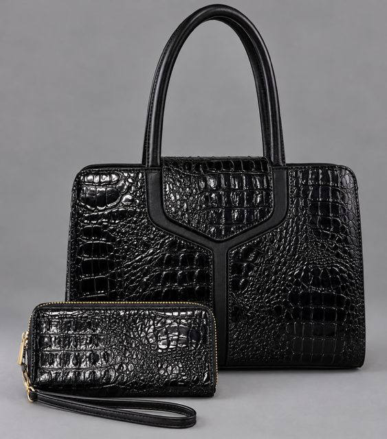 FIORE BLACK HANDBAG WITH MATCHING WALLET ADDITIONAL CROSSBODY STRAP