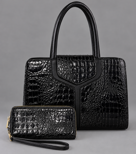 FIORE BLACK HANDBAG WITH MATCHING WALLET ADDITIONAL CROSSBODY STRAP