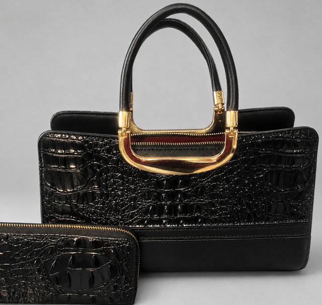 FIORE BLACK HANDBAG WITH MATCHING WALLET ADDITIONASL CROSSBODY STRAP  13X8X5