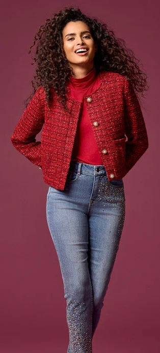 Tribal Cropped red tweed Jacket