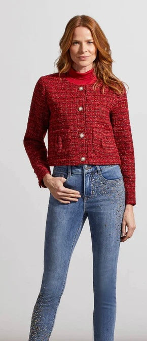 Tribal Cropped red tweed Jacket